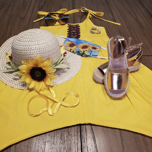 GROOVY GLAM Handmade Wide Brim Straw Hat with Sunflowers Detail