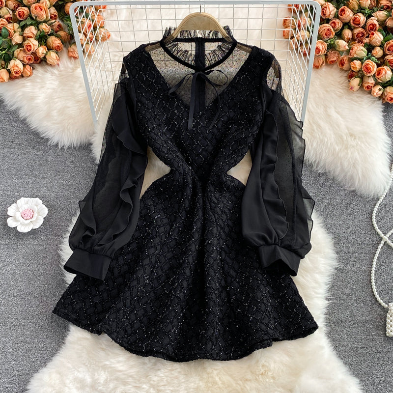 Elegant Plus Size Model in Black TeaLength Dress Winter Castle Photoshoot |  MUSE AI