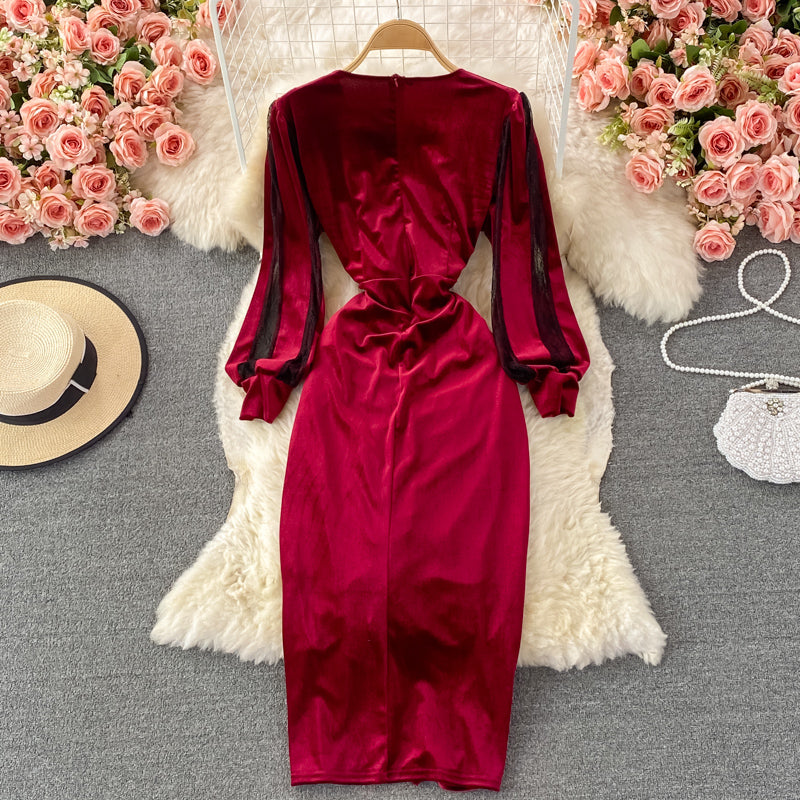 Burgundy Velvet Bodycon Holiday Dress